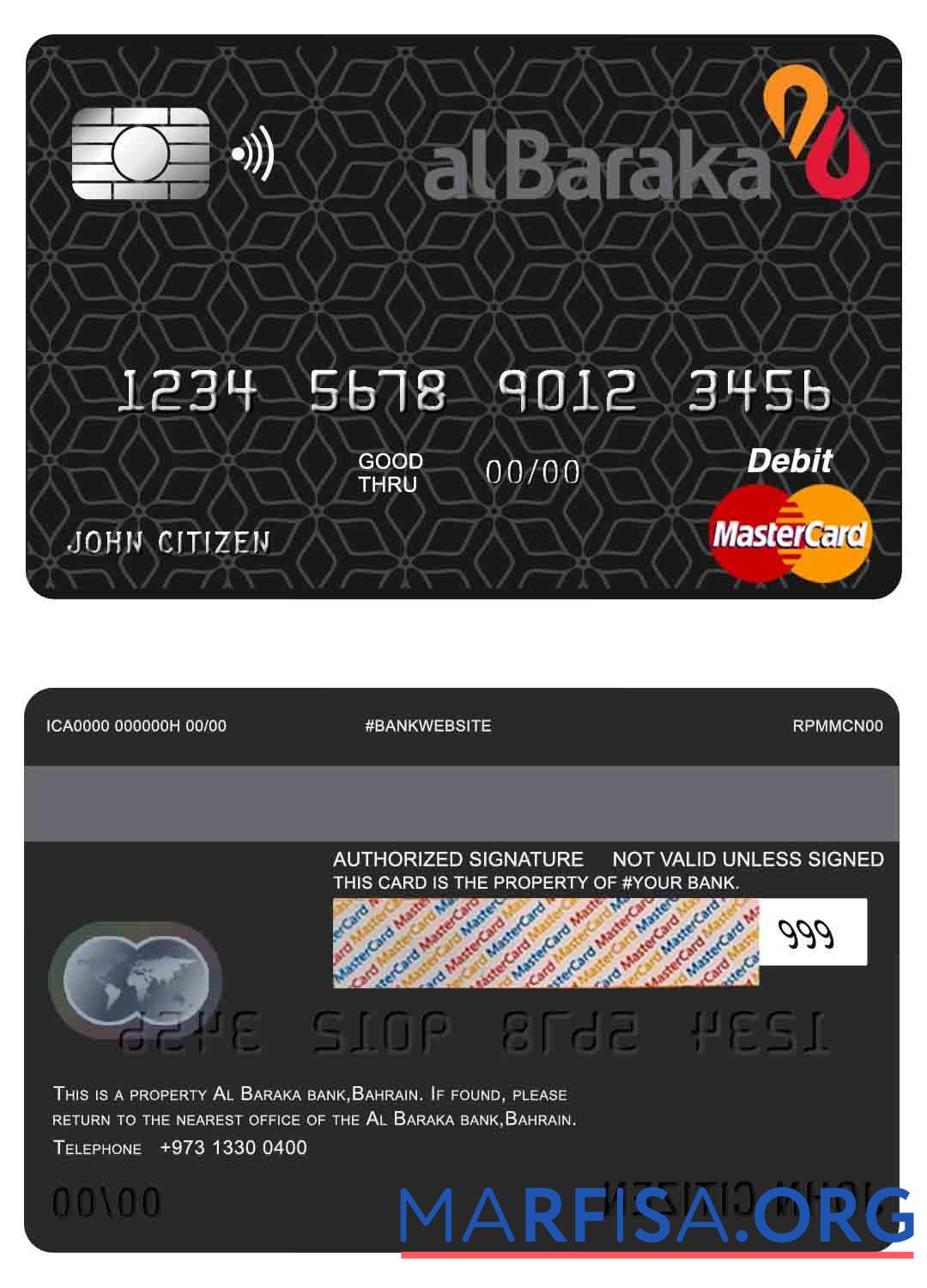 Downloadable Bahrain Al Baraka bank mastercard template